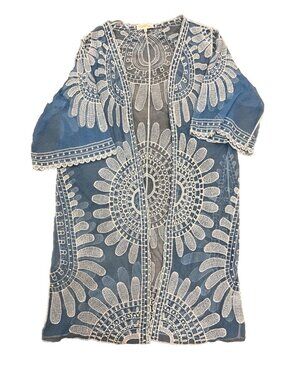 Rebellion Again L Sheer Blue/ White Lace Women's Jacket/Kimono